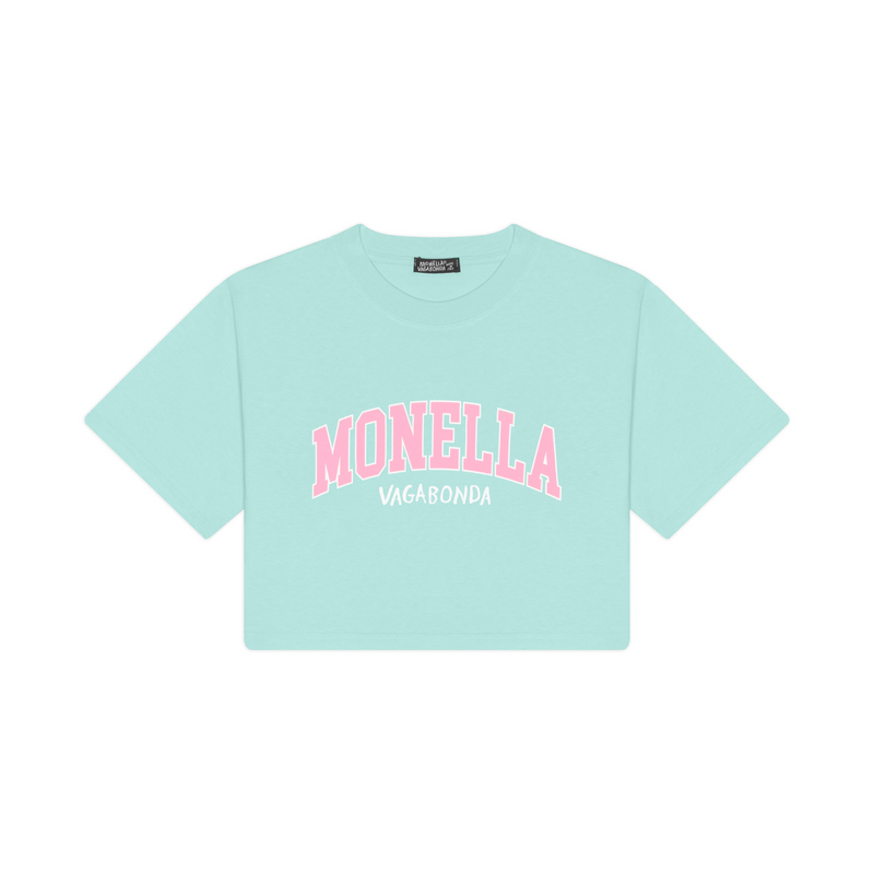T-shirt crop Monella College - verde acqua