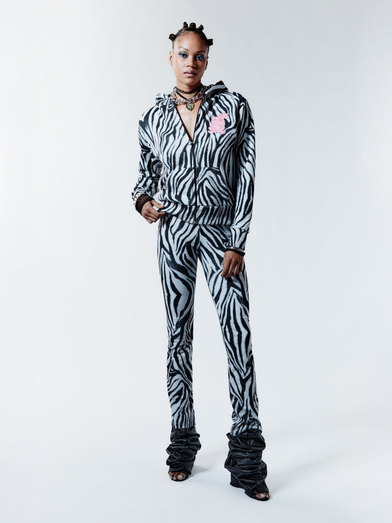 ZEBRA BITE FLARE PANTS - WHITE