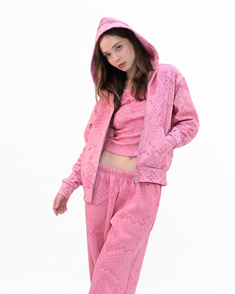 Phyton Crop Zip Hoodie baby pink